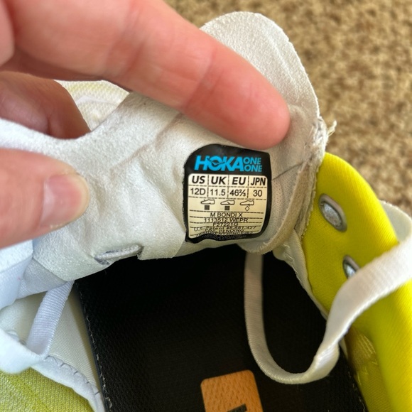 Hoka One Bondi X Men Sz 12 D Running Shoes 1113512 White Primrose Carbon Fiber - Picture 10 of 11